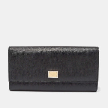 DOLCE & GABBANA Black Leather Flap Continental Wallet