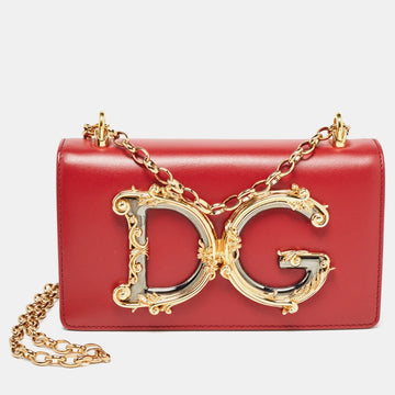 DOLCE & GABBANA Red Leather DG Girls Phone Bag