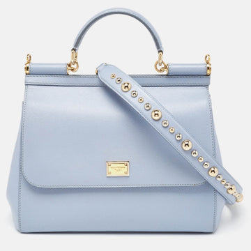 DOLCE & GABBANA Light Blue Leather Miss Sicily Top Handle Bag