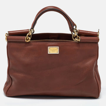 DOLCE & GABBANA Brown Leather Miss Sicily Tote
