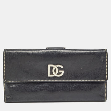 DOLCE & GABBANA Black Leather Logo Tri Fold Continental Wallet