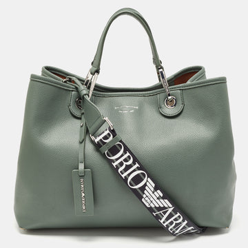 EMPORIO ARMANI Green Faux Leather Medium MyEA Shopper Tote