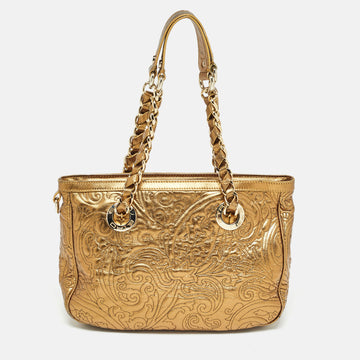 ETRO Gold Paisley Embossed Leather Chain Tote