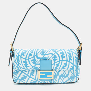 FENDI Blue Vertigo Zucca Coated Canvas 1997 Baguette Bag