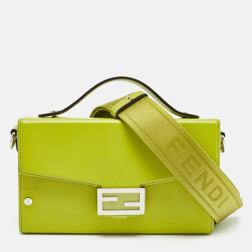 FENDI Green FF Embossed Leather Soft Baguette Trunk Bag