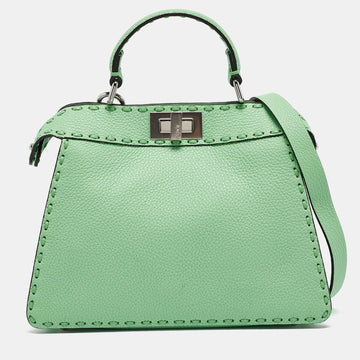 FENDI Green Selleria Leather Small Peekaboo ISeeU Top Handle Bag