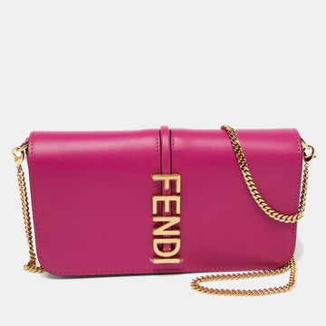 FENDI Pink Leather graphy Wallet on Chain