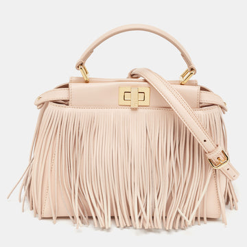 FENDI Pink Leather Mini Fringe Peekaboo Top Handle Bag