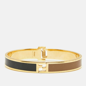 FENDI sta Enamel Gold Tone Hinged Bangle