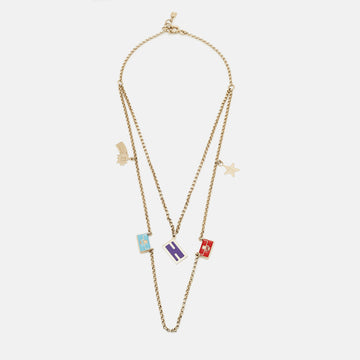 FENDI FF Multi Charm Enamel Gold Tone Necklace