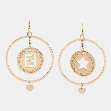 FENDI Identification Gold Tone Earrings
