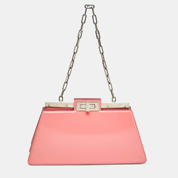 FENDI Pink Patent Leather Medium Peekaboo Cut Bag
