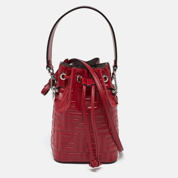 FENDI Red Zucca Leather Mini Mon Tresor Bucket Bag