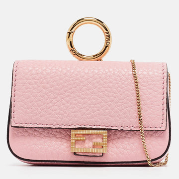 FENDI Pink Leather Nano Baguette Charm Bag