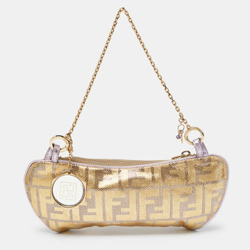 FENDI Gold/Lilac Zucca Suede and Leather Pochette Bag
