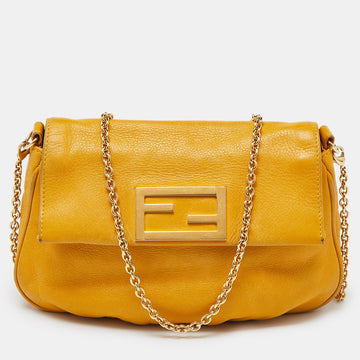 FENDI Yellow Leather sta Pochette Crossbody Bag