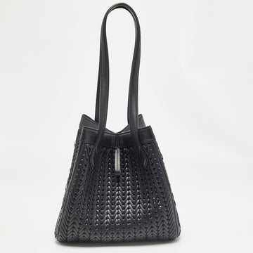 FENDI Black Interlaced Leather Medium Origami Bag