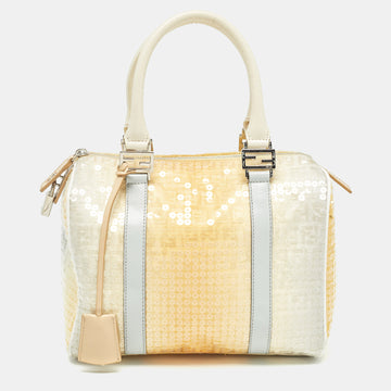 FENDI Ombre Yellow Zucchino Fabric and Leather Small Forever Bauletto Bag