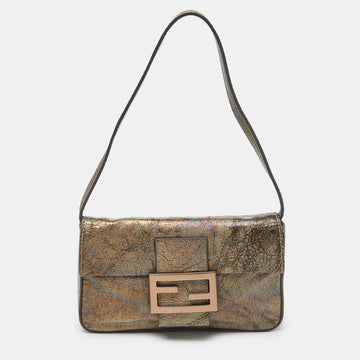 FENDI Grey Holographic Patent Leather Mama Baguette Bag