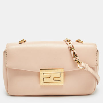 FENDI Peach Leather Mini Be Baguette Flap Shoulder Bag