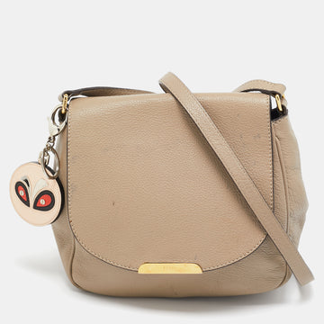 FENDI Beige Leather Flap Crossbody Bag