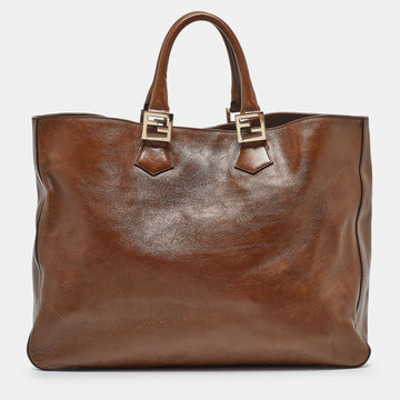 FENDI Brown Leather Twins Tote