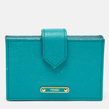 FENDI Green/Teal Leather Elite Accordion Card Holder