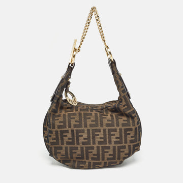 FENDI Tobacco Zucca Canvas and Leather Small Chef Chain Link Hobo