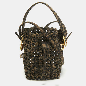 FENDI Tobacco Zucca Fabric Mini Braided Mon Tresor Drawstring Bucket Bag