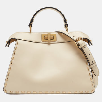 FENDI Light Beige Leather Small Peekaboo ISeeU Top Handle Bag