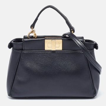 FENDI Black Leather Micro Peekaboo Top Handle Bag