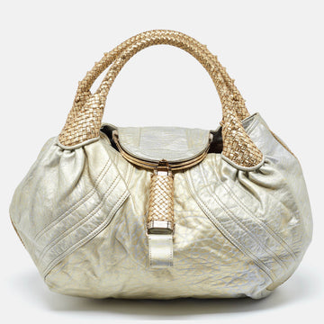 FENDI Metallic Gold Textured Leather Spy Hobo