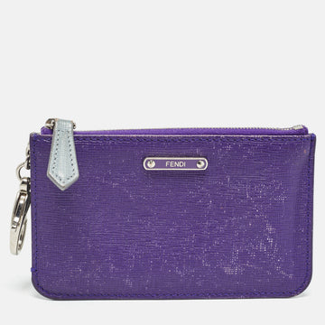 FENDI Purple/Grey Leather Zip Coin Pouch