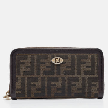 FENDI Tobacco Zucca Canvas and Leather FF Zip Around Wallet