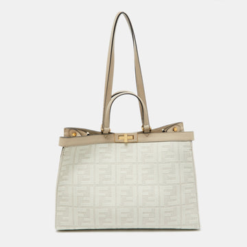 FENDI Beige Zucca Canvas and Leather Medium FF Peekaboo X Tote