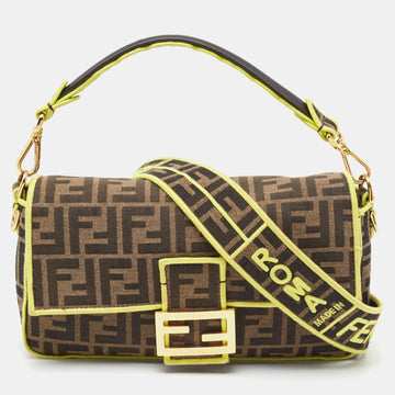 FENDI Neon Green/Tobacco Zucca Canvas 1974 Roma Amor Baguette Bag