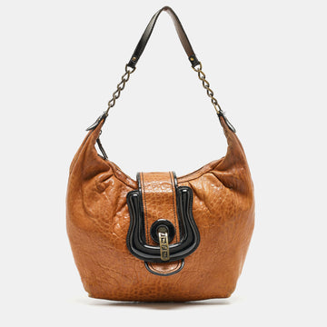 FENDI Brown/Black Patent and Leather B Bis Shoulder Bag