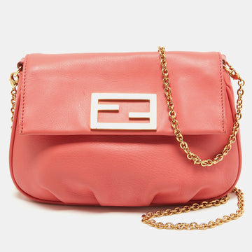 FENDI Coral Pink Leather sta Chain Bag