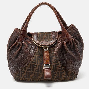 FENDI Tobacco Zucca Canvas and Leather Spy Bag