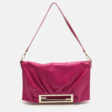 FENDI Fuchsia Leather Flap Shoulder Bag