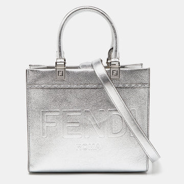 FENDI Silver Laminated Leather Small Sunshine Tote