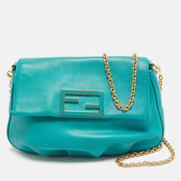 FENDI Green Leather sta Chain Clutch