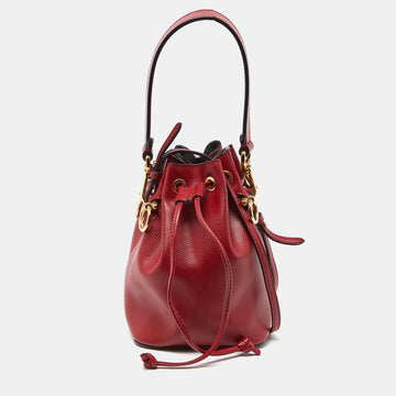 FENDI Red Leather Mini Mon Tresor Drawstring Bucket Bag