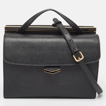 FENDI Black Leather Small Demi Jour Top Handle Bag