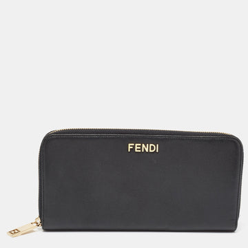 FENDI Black Leather Zip Around Organizer Wallet