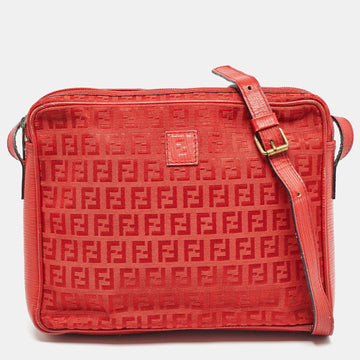FENDI Red Zucchino Canvas and Leather Crossbody Bag
