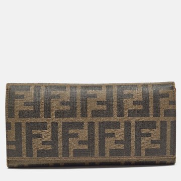FENDI Tobacco Zucca Coated Canvas Trifold Flap Continental Wallet