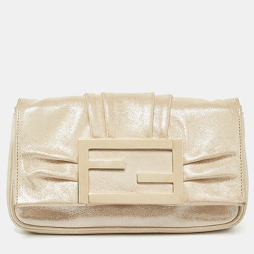 FENDI Beige Shimmering Leather Mia Pochette Bag