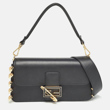 FENDI X VERSACE x Versace Black Leather Fendace Brooch Baguette Bag