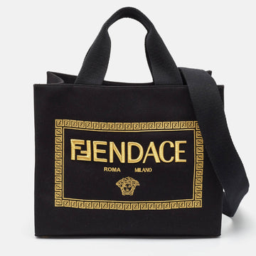 FENDI X VERSACE x Versace Black/Gold Embroidered Canvas Medium Fendace Shopping Tote
